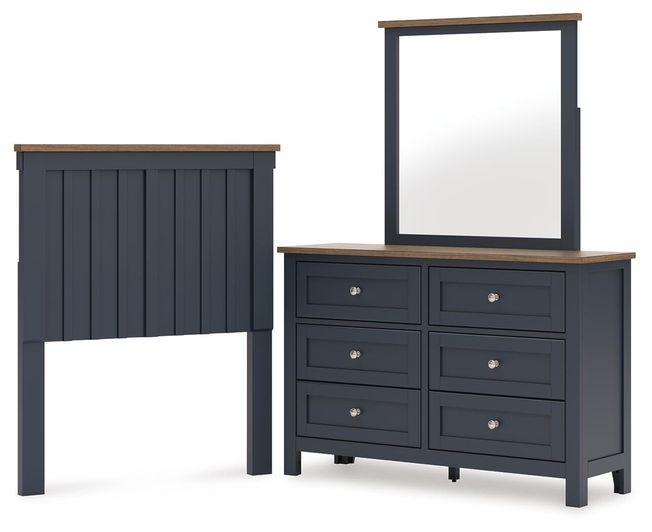 Landocken Panel Headboard, Dresser and Mirror - Brown/Blue (B414-SI)