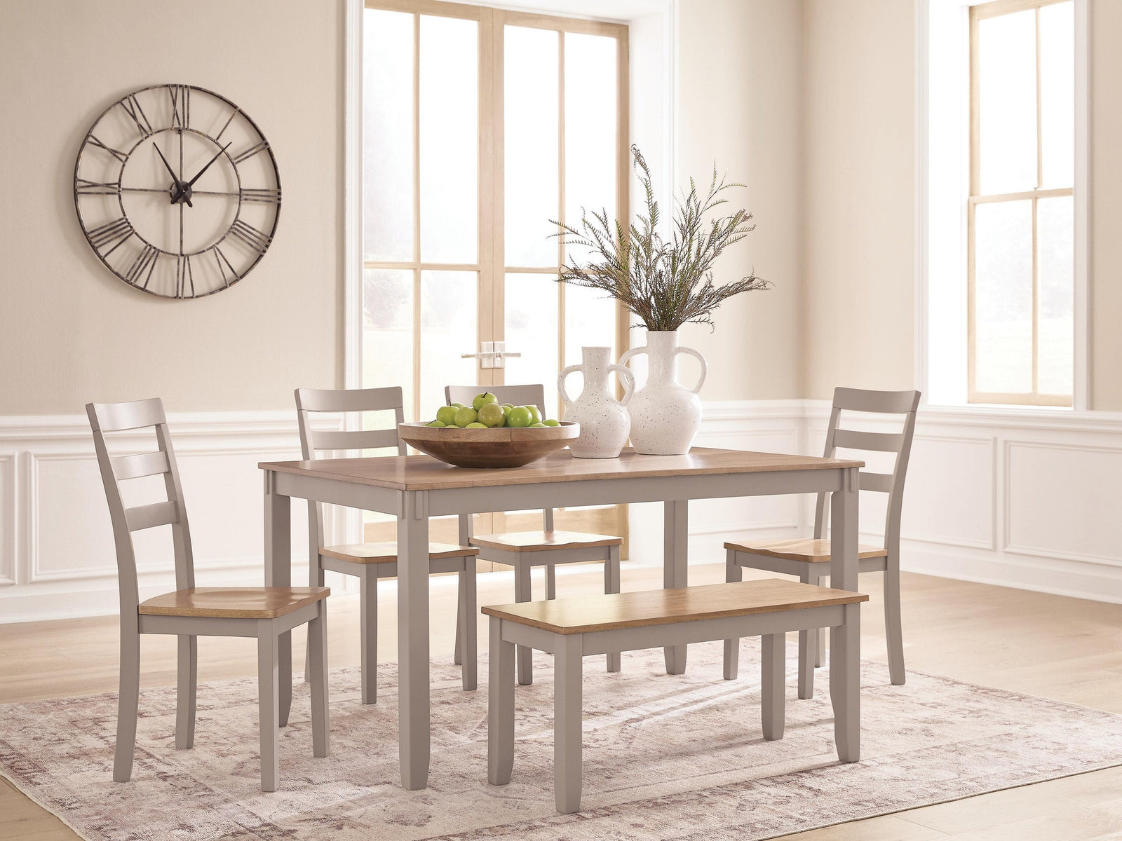 Harperfeld Dining Table and 4 Chairs and Bench (Set of 6) (PCD403-SI) - Image 2
