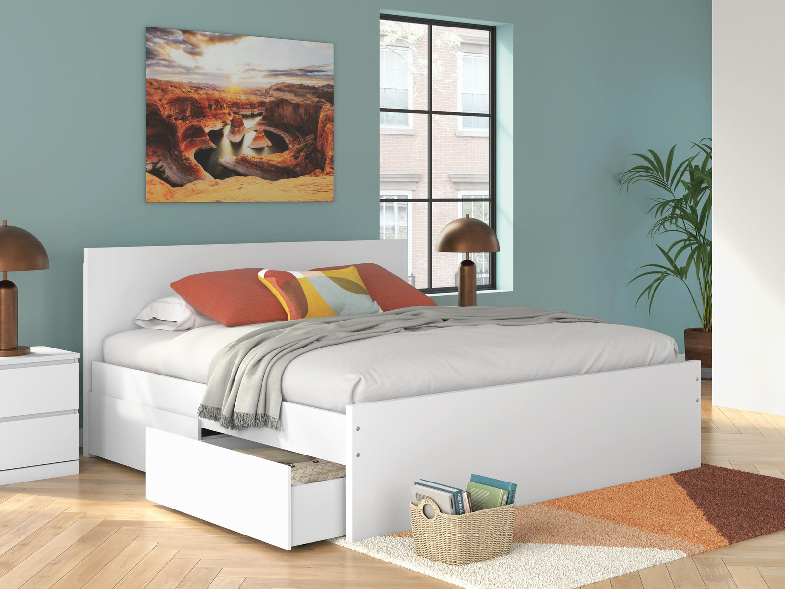 Onita Panel Platform Bed with 2 Side Storage - White (EB9630-SI) - Image 9