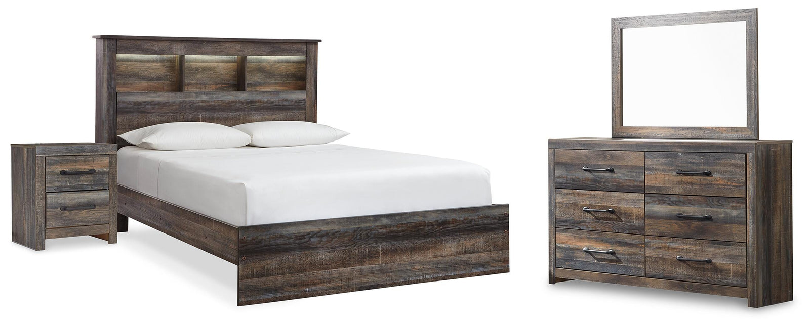 Drystan Bookcase Bed, Dresser, Mirror and Nightstand - Multi (B211-SI)