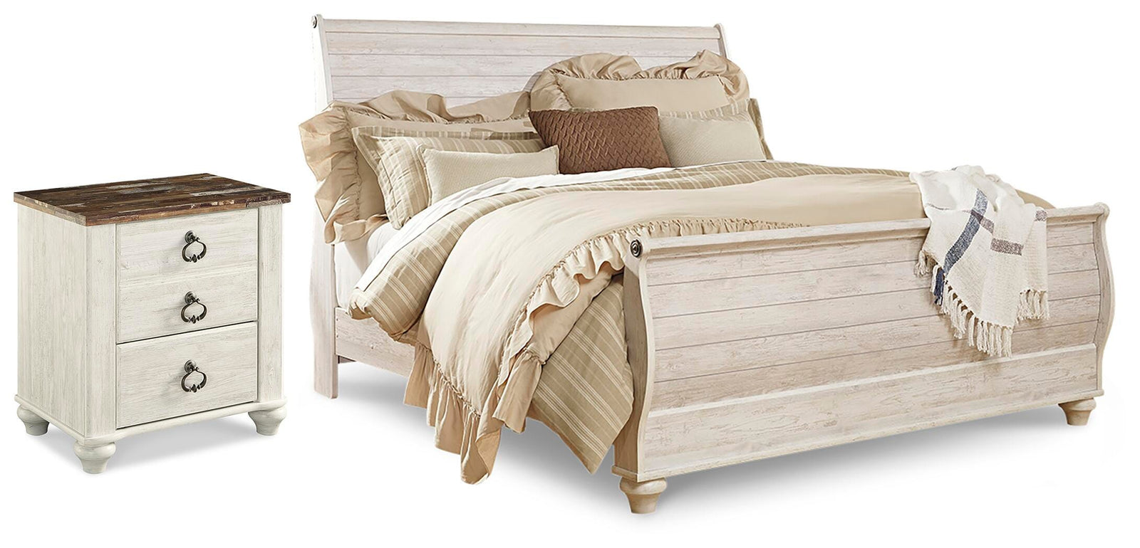 Willowton Sleigh Bed and Nightstand (B267-SI)