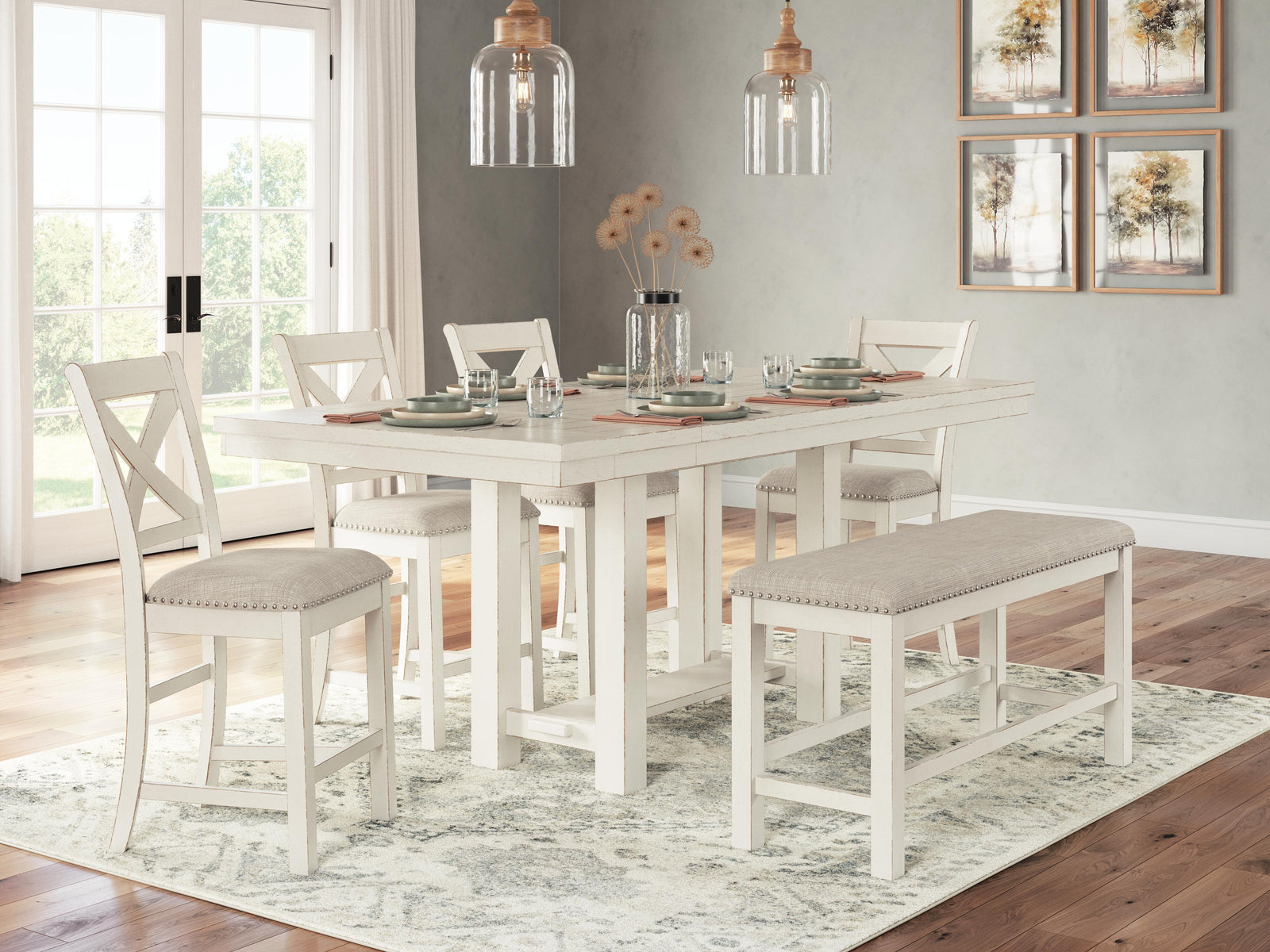 Robbinsdale Counter Height Dining Table, 4 Barstools and Bench (D642-SI) - Image 20