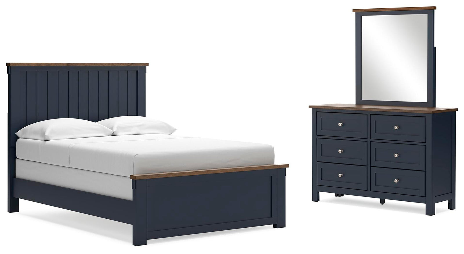 Landocken Panel Bed, Dresser and Mirror - Brown/Blue (B414-SI)