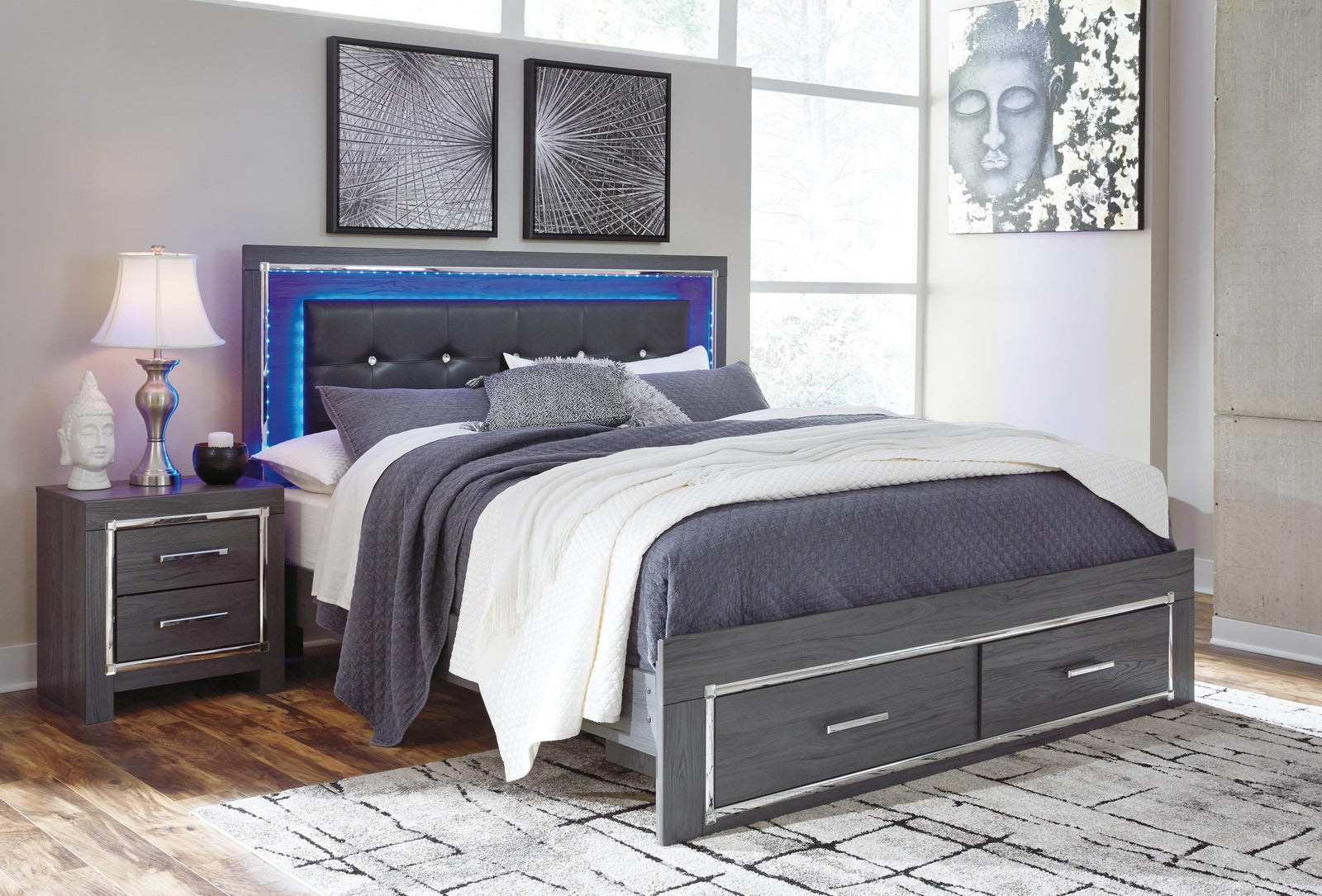 Lodanna Panel Bed with 2 Storage Drawers - Gray (B214-SI) - Image 2