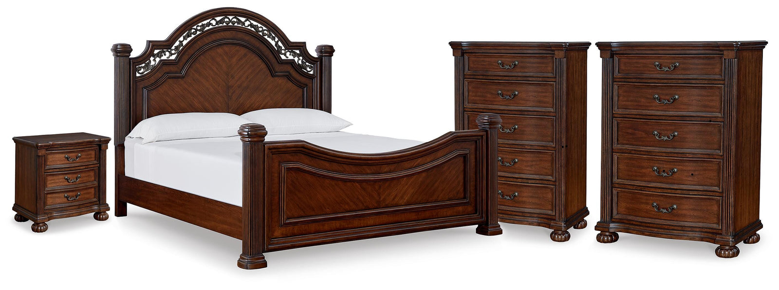 Lavinton Poster Bed, 2 Chests and Nightstand - Brown (B764-SI)