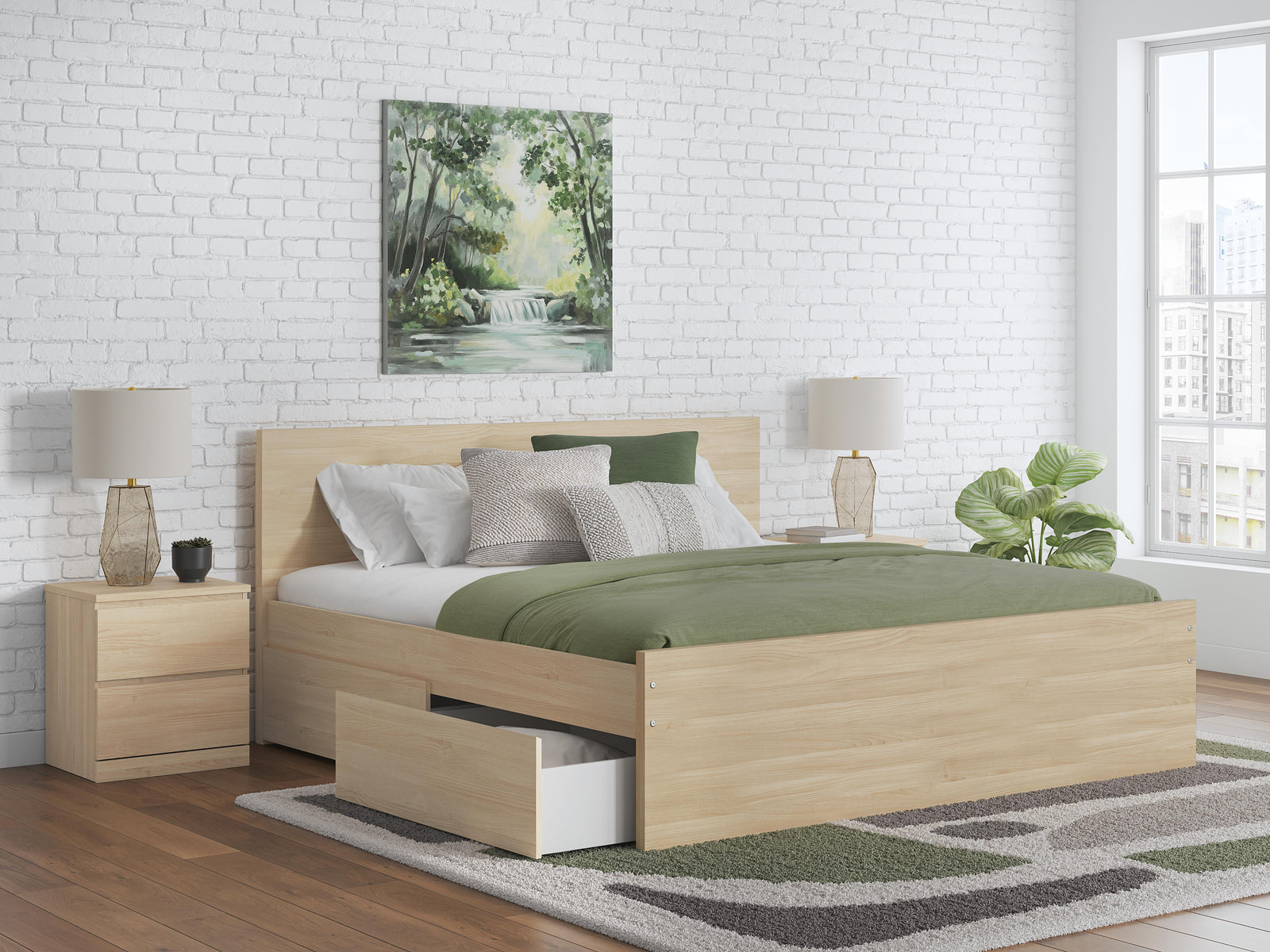 Onita Panel Platform Bed with 1 Side Storage - Natural (EB9632-SI) - Image 9