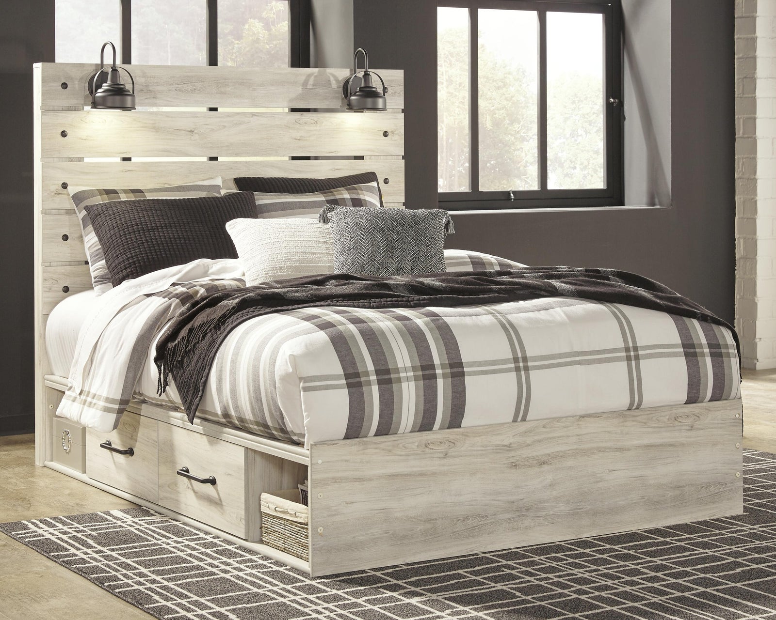 Cambeck Panel Bed with 2 Storage Drawers - Whitewash (B192-SI) - Image 2