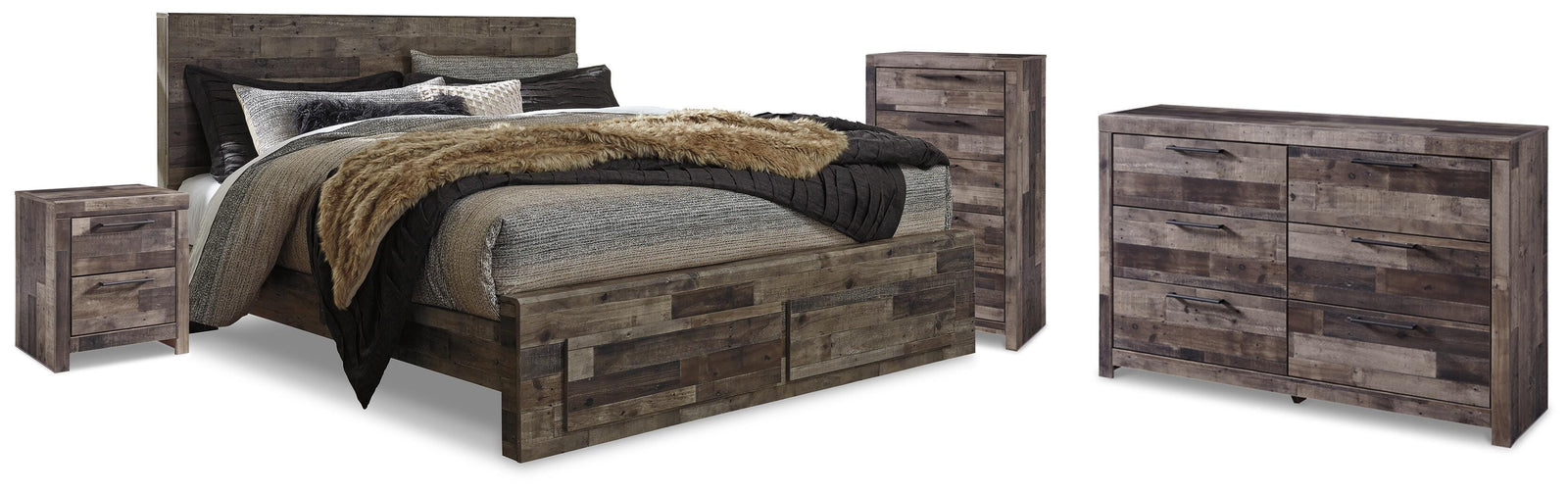 Derekson Panel Bed, Dresser, Chest and Nightstand - Multi Gray (B200-SI)