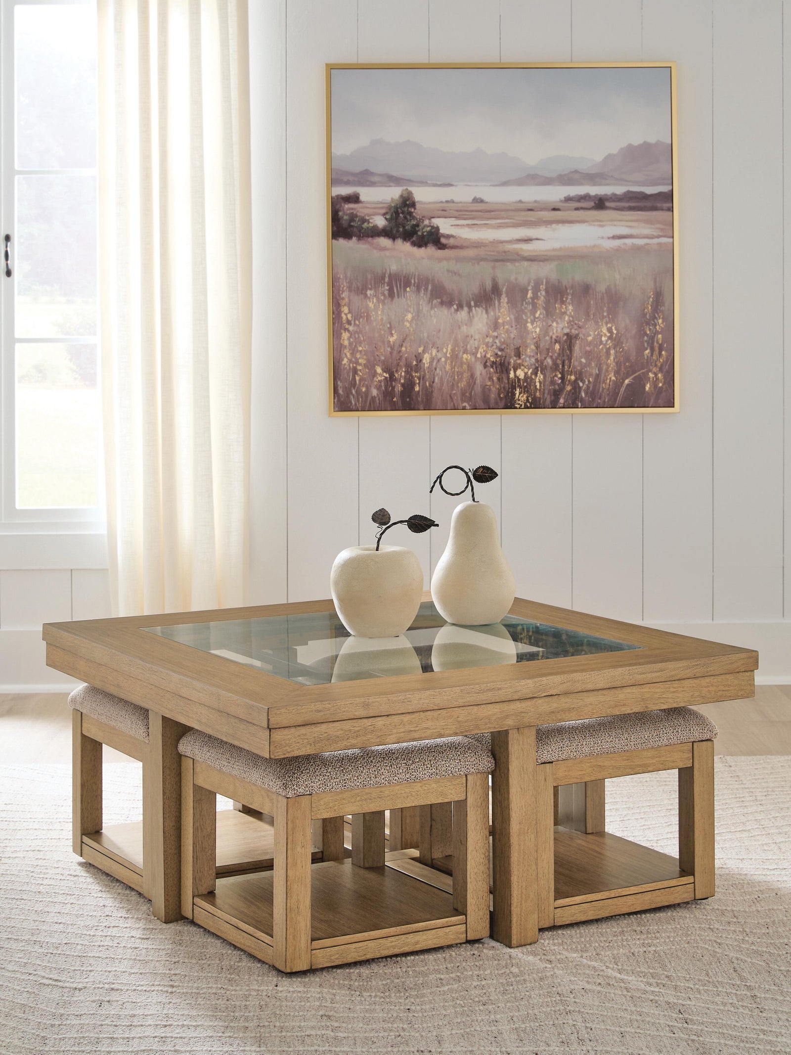 Wittenmyer Coffee Table with 4 Stools (Set of 5) - Natural/Black (T794-SI) - Image 2