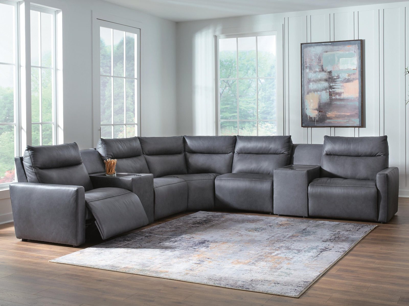 ModZ 7-Piece Power Reclining Sectional with Audio Consoles (U14001-SI) - Image 2