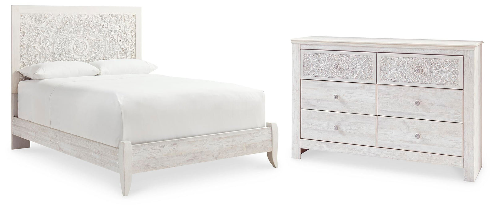 Paxberry Panel Bed and Dresser - Whitewash (B181-SI)