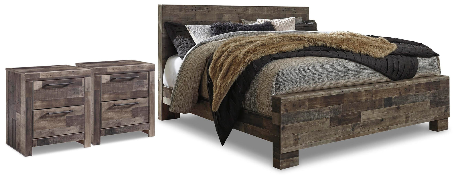 Derekson Panel Bed and 2 Nightstands - Multi Gray (B200-SI)
