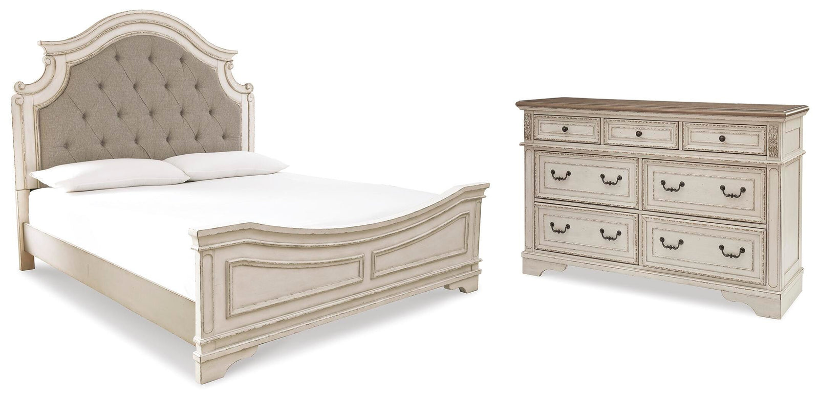 Realyn Upholstered Panel Bed and Dresser - Two-tone (B743-SI)