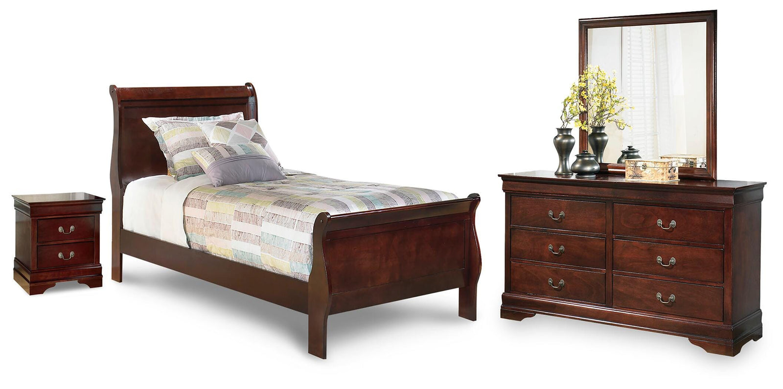 Alisdair Sleigh Bed, Dresser, Mirror and Nightstand (B376-SI)