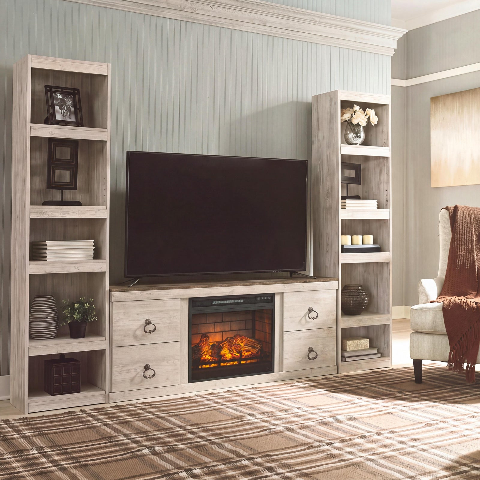Willowton 3-Piece Entertainment Center with Electric Fireplace (EW0267-SI) - Image 2