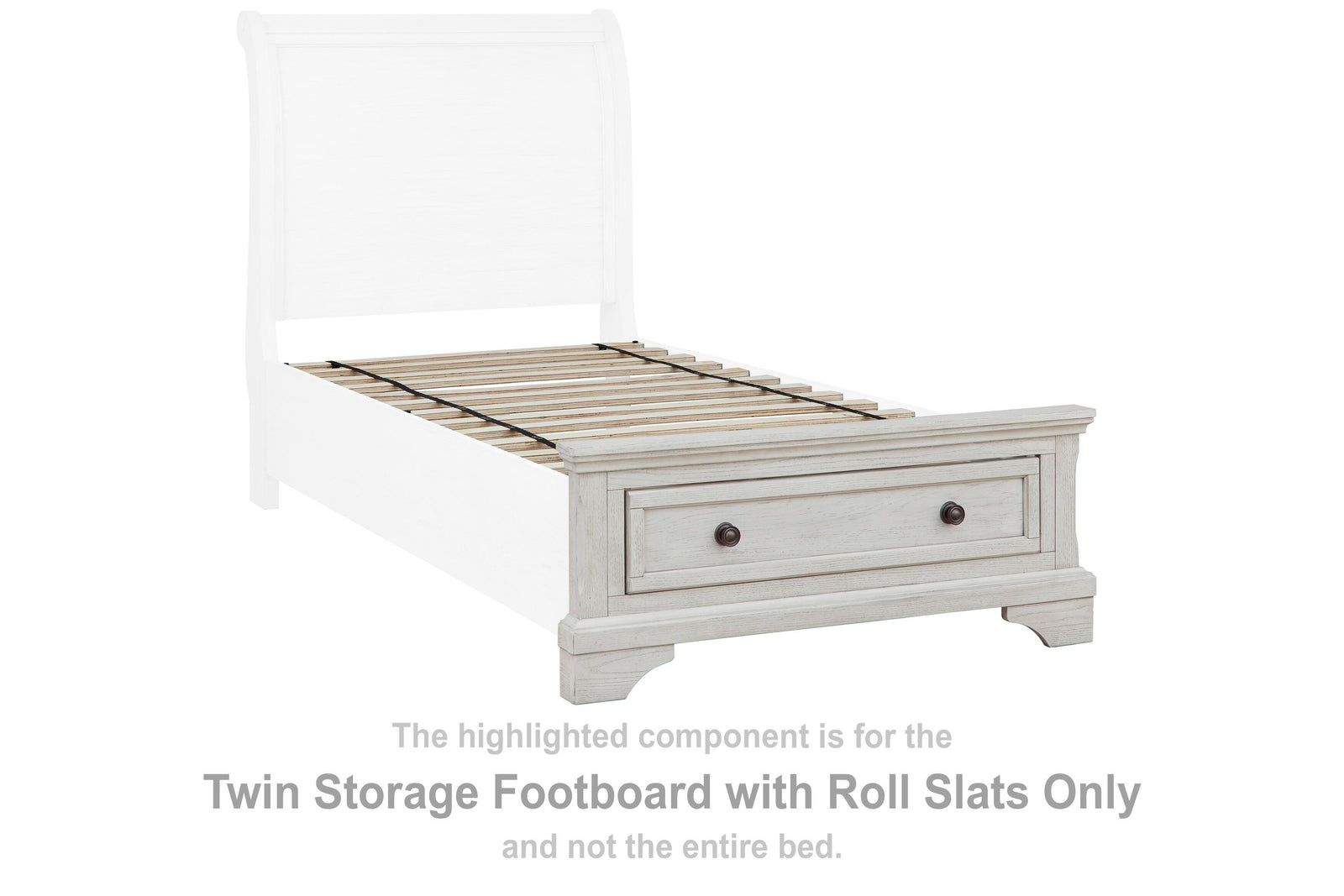 Robbinsdale Storage Footboard with Roll Slats (Youth) - Antique White (B742-SI) - Image 2