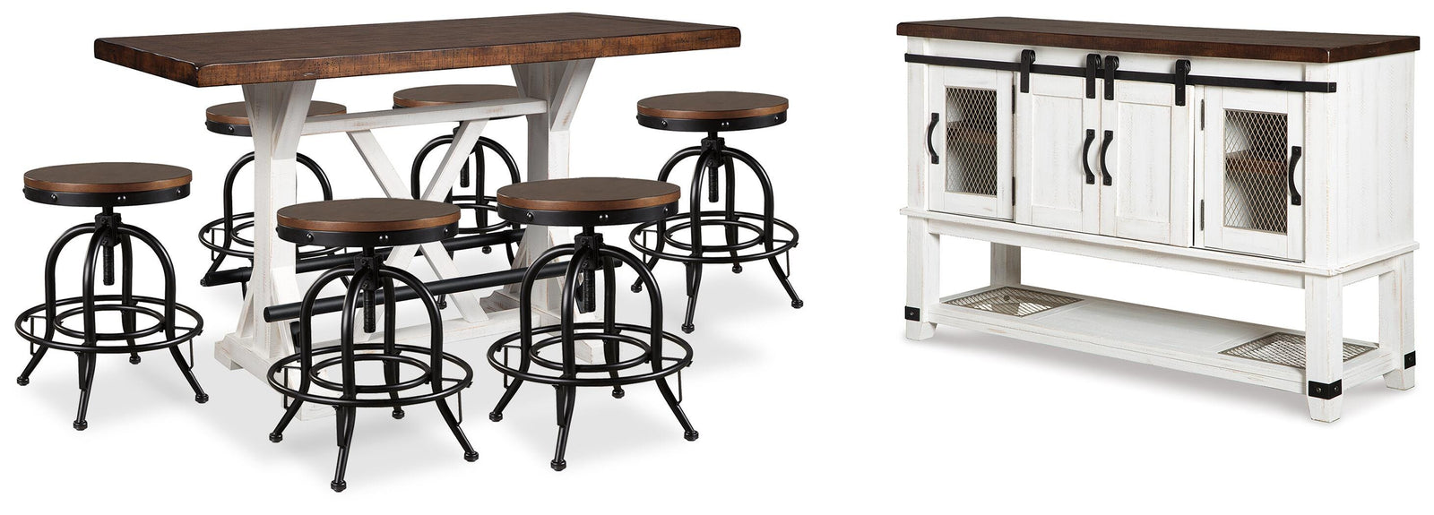 Valebeck Counter Height Dining Table, 6 Barstools and Server (D546-SI)