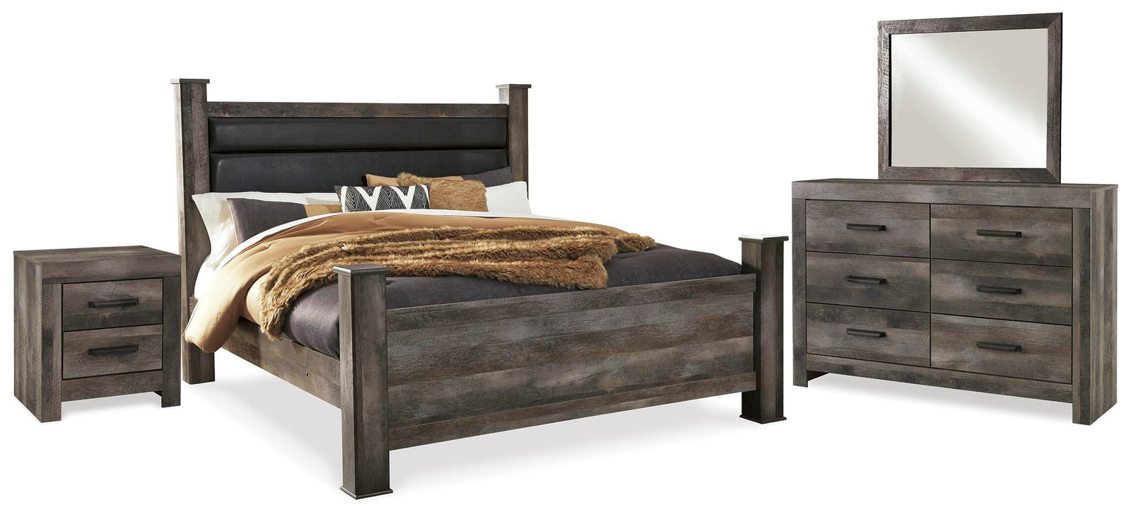 Wynnlow Poster Bed, Dresser, Mirror and Nightstand - Gray (B440-SI)