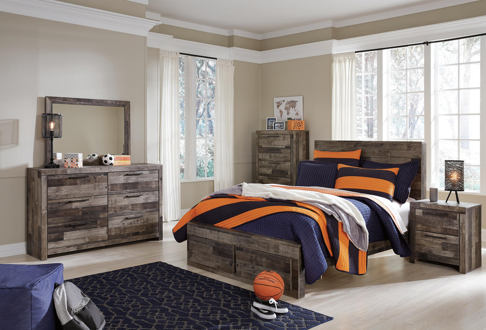 Derekson Panel Bed with 2 Storage Drawers (Youth) - Multi Gray (B200-SI) - Image 5