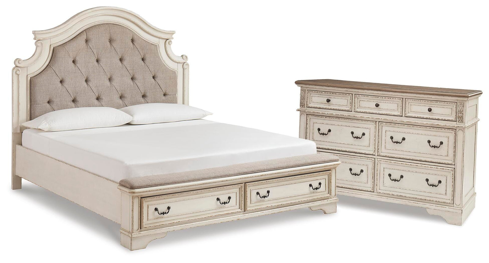 Realyn Panel Storage Bed and Dresser - Two-tone (B743-SI)