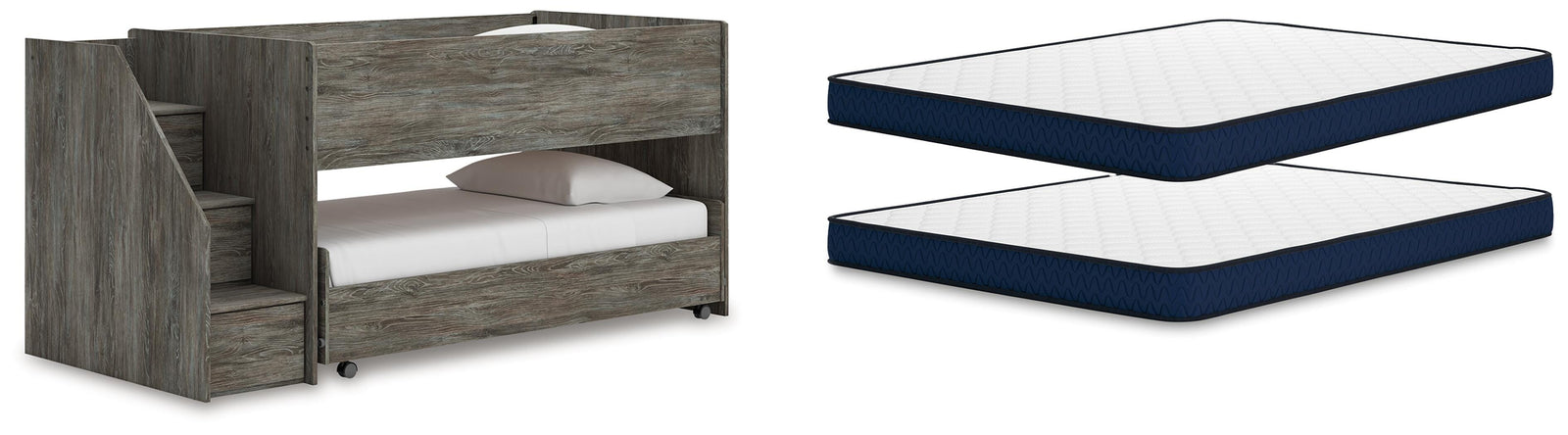 Frandern Loft Bed and Mattresses - Warm Gray (B4480-SI)
