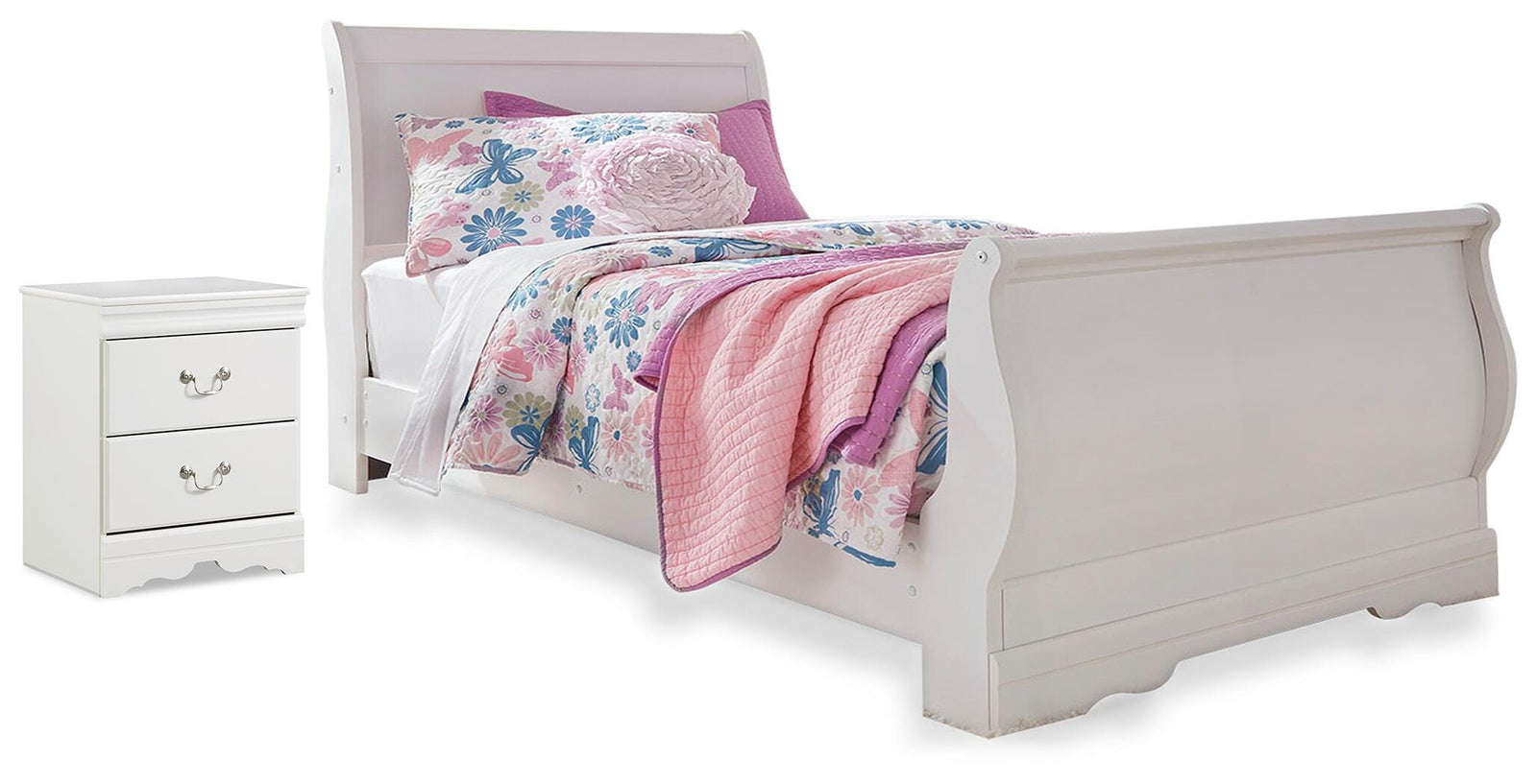 Anarasia Sleigh Bed with Nightstand - White (B129-SI)