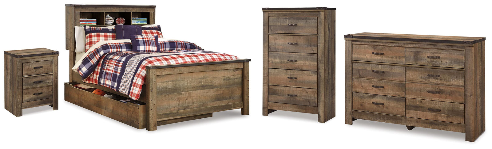 Trinell Bookcase Storage Bed, Dresser, Chest and Nightstand (B446-SI)