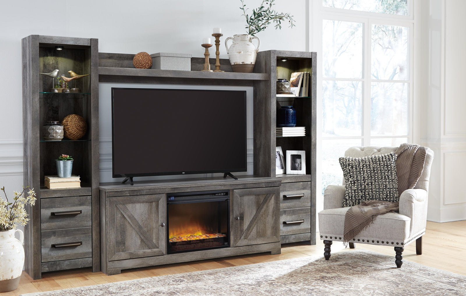 Wynnlow 4-Piece Entertainment Center with Electric Fireplace (W440-SI) - Image 9
