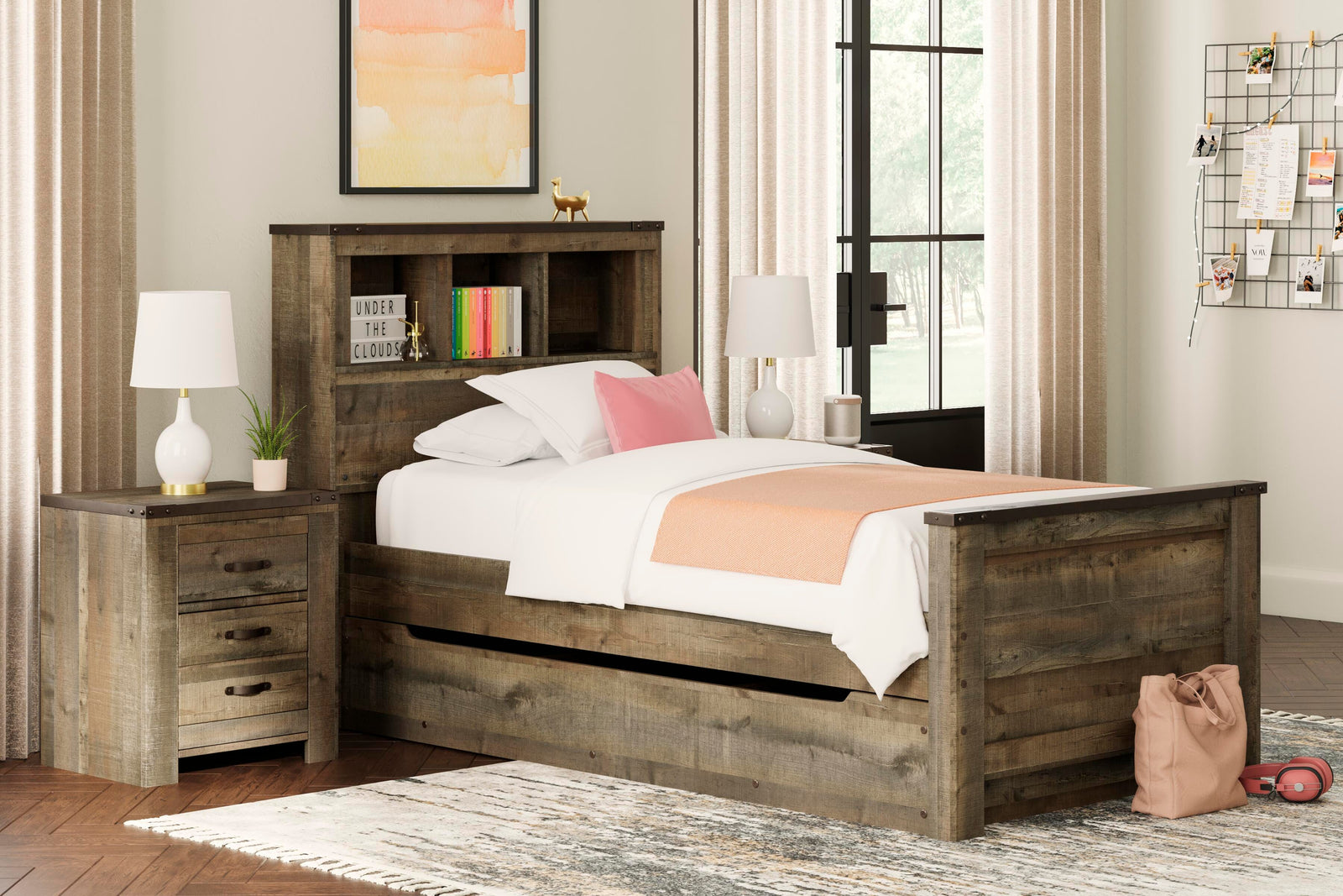 Trinell Bookcase Bed with 1 Large Storage Drawer (Youth) - Brown (B446-SI) - Image 2