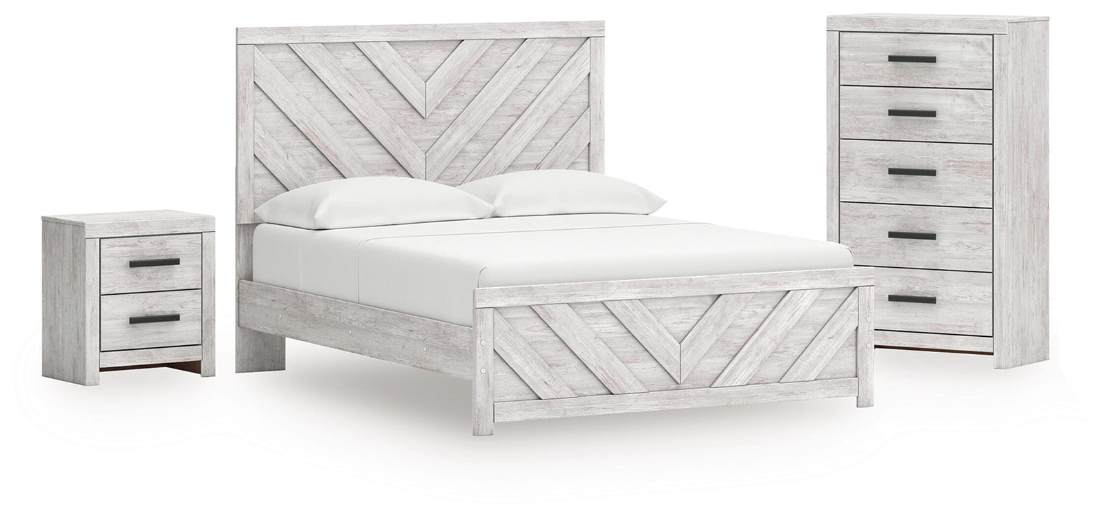 Cayboni Panel Bed, Chest and Nightstand (B3788-SI)
