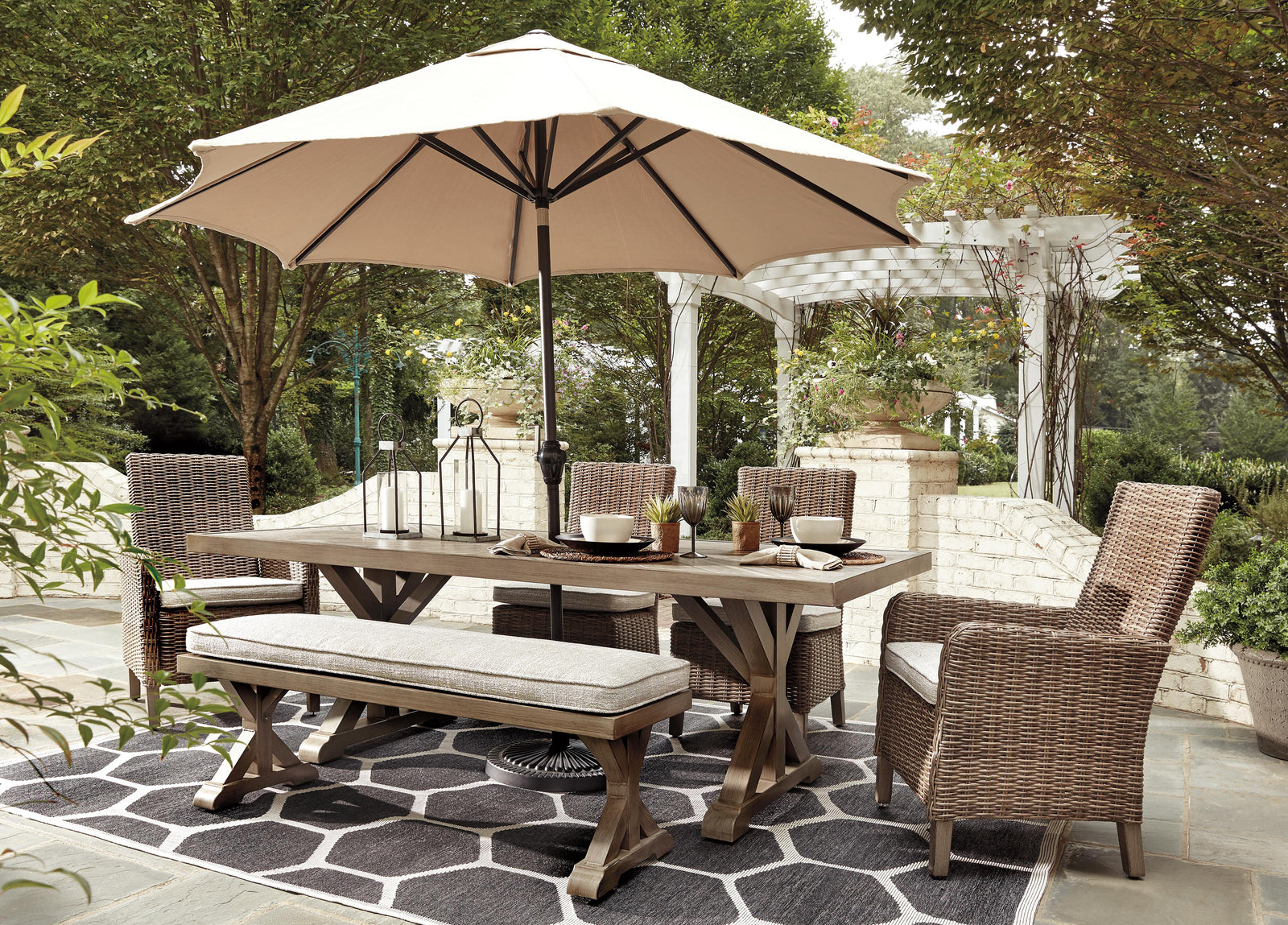 Beachcroft Outdoor Dining Table with 4 Chairs and Bench (P791-SI) - Image 7