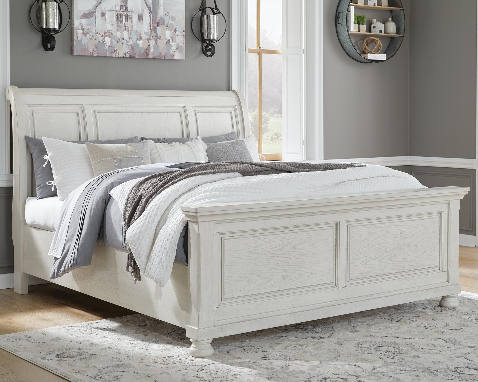 Robbinsdale Sleigh Bed, Dresser and Mirror - Antique White (B742-SI) - Image 8