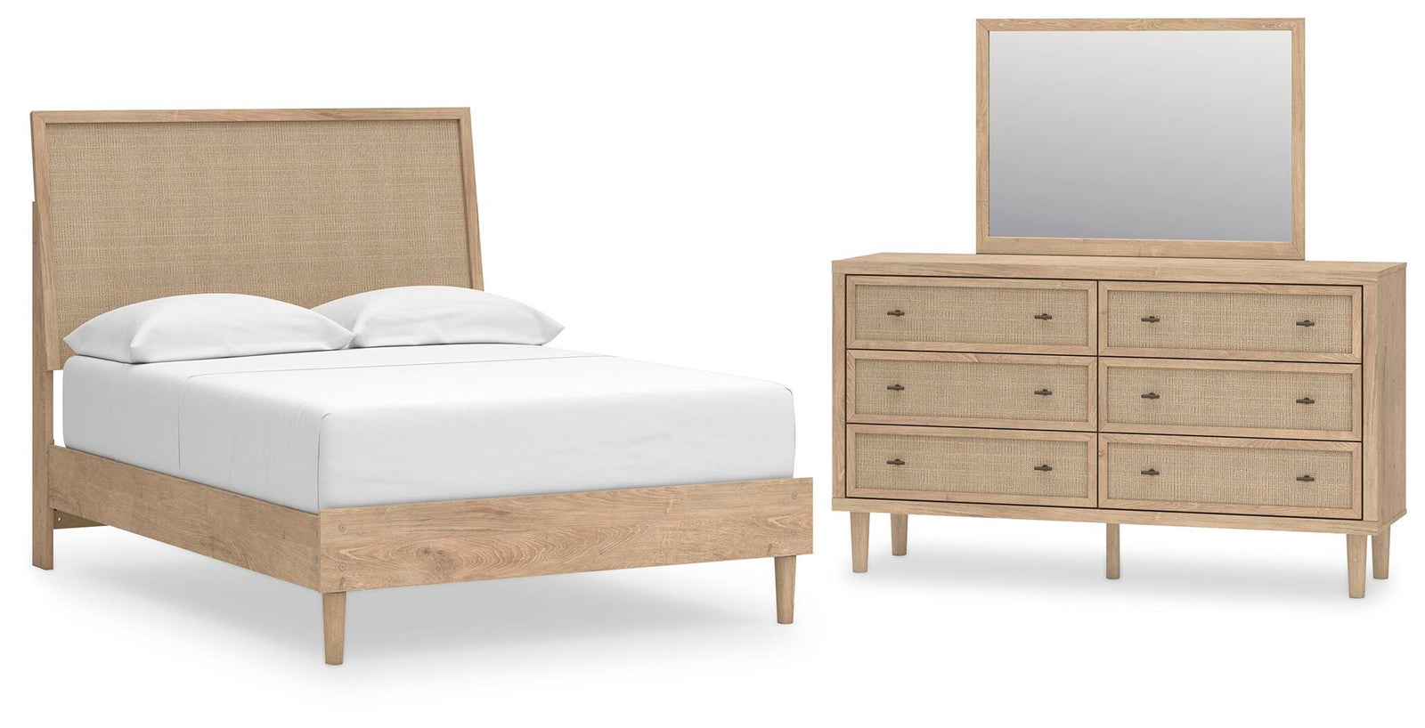 Cielden Panel Bed, Dresser and Mirror - Two-tone (B1199-SI)