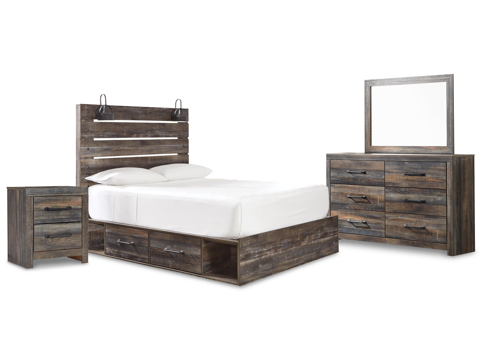 Drystan Panel Bed with Mirrored Dresser and Nightstand - Multi (B211-SI)