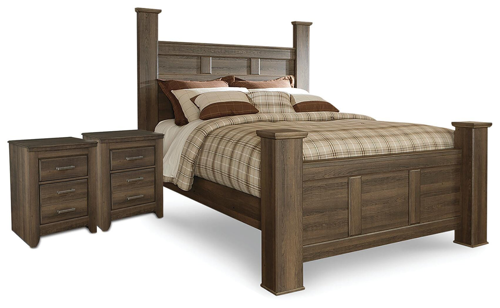 Juararo Poster Bed and 2 Nightstands - Dark Brown (B251-SI)