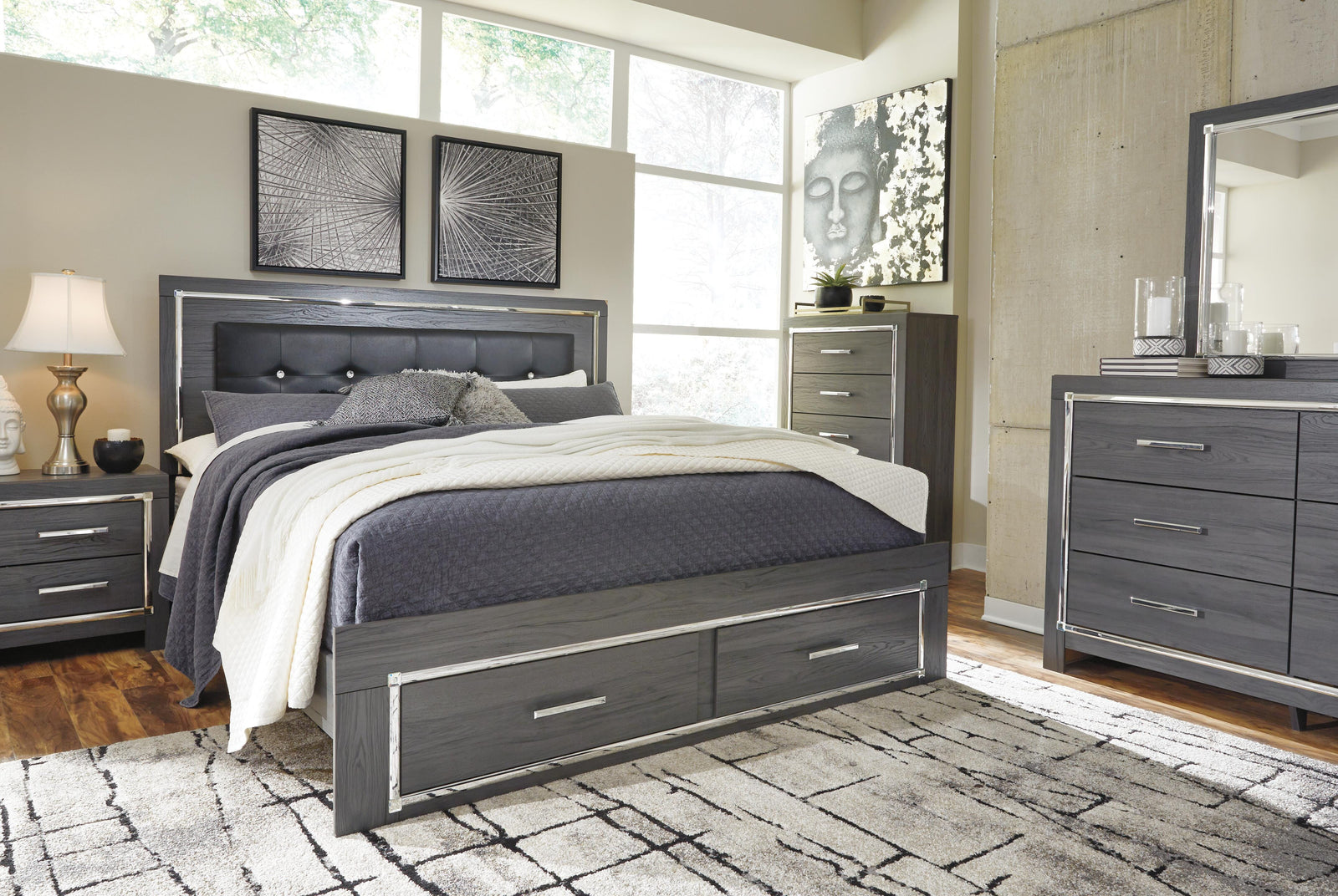 Lodanna Panel Bed with 2 Storage Drawers - Gray (B214-SI) - Image 9