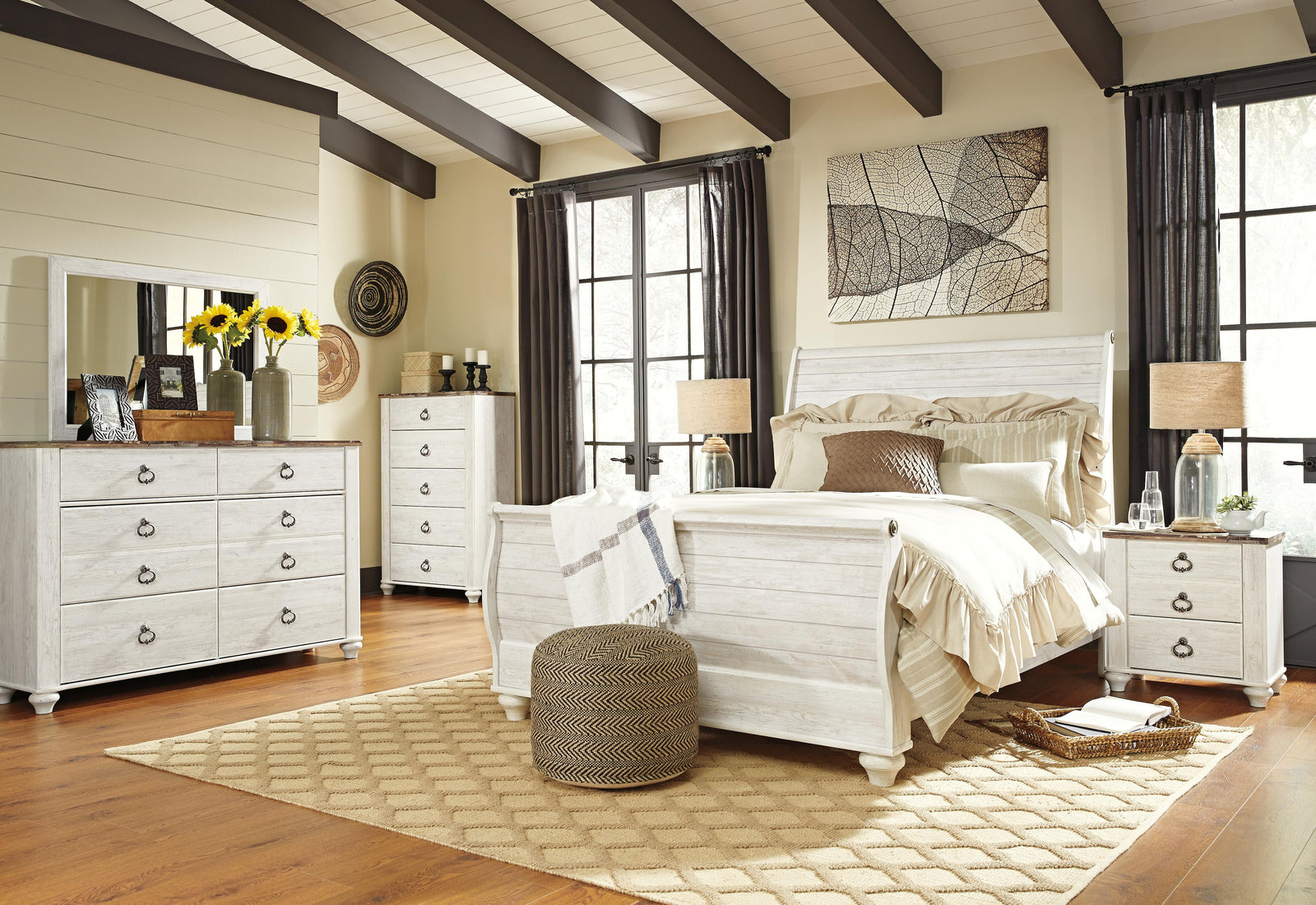 Willowton Sleigh Bed, Dresser, Mirror, Chest and Nightstand - Whitewash (B267-SI) - Image 6