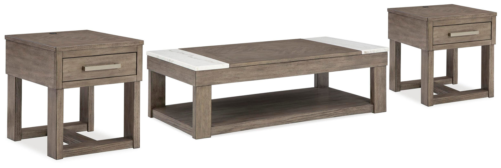 Loyaska Lift-top Coffee Table and 2 End Tables - Grayish Brown/White (T854-SI)