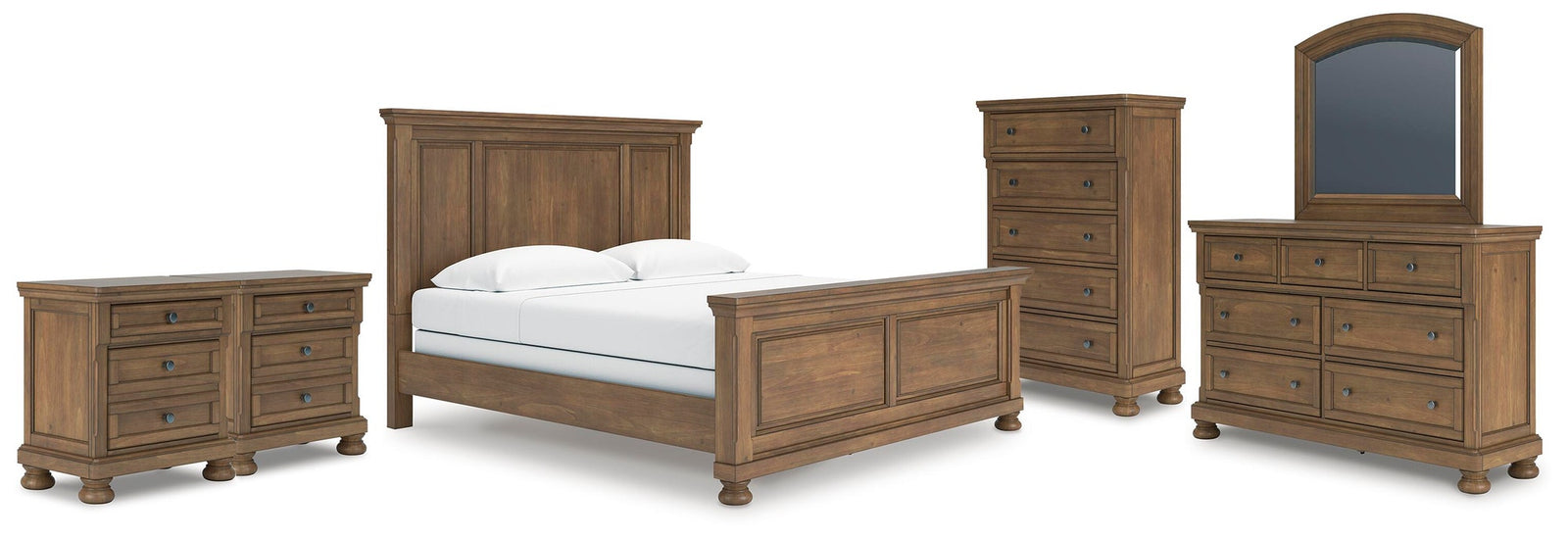 Feddinger King Panel Bed, Dresser, Mirror, Chest and 2 Nightstands (PCB779-SI)