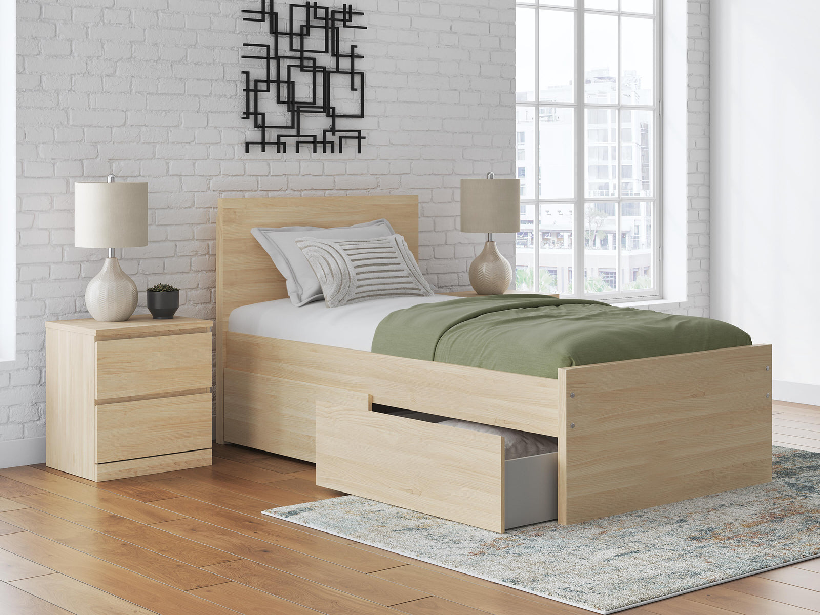 Onita Panel Platform Bed with 1 Side Storage (Youth) - Natural (EB9632-SI) - Image 9