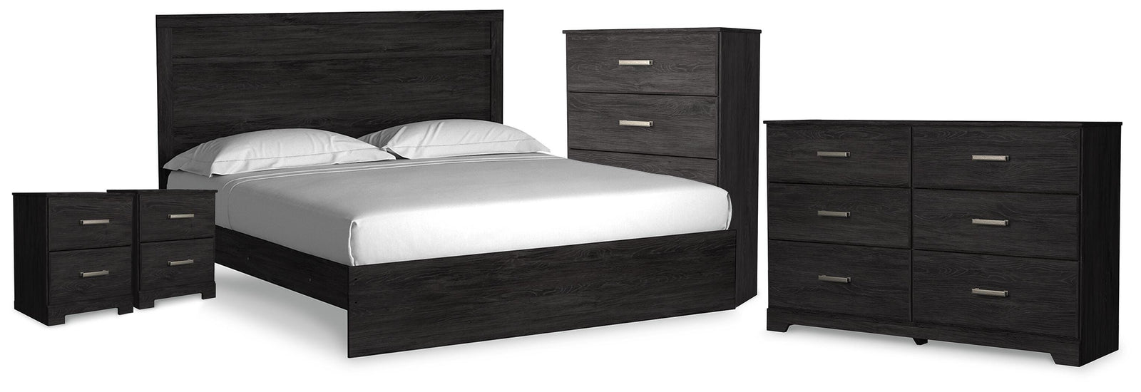 Belachime Panel Bed, Dresser, Chest and 2 Nightstands - Charcoal (B2589-SI)