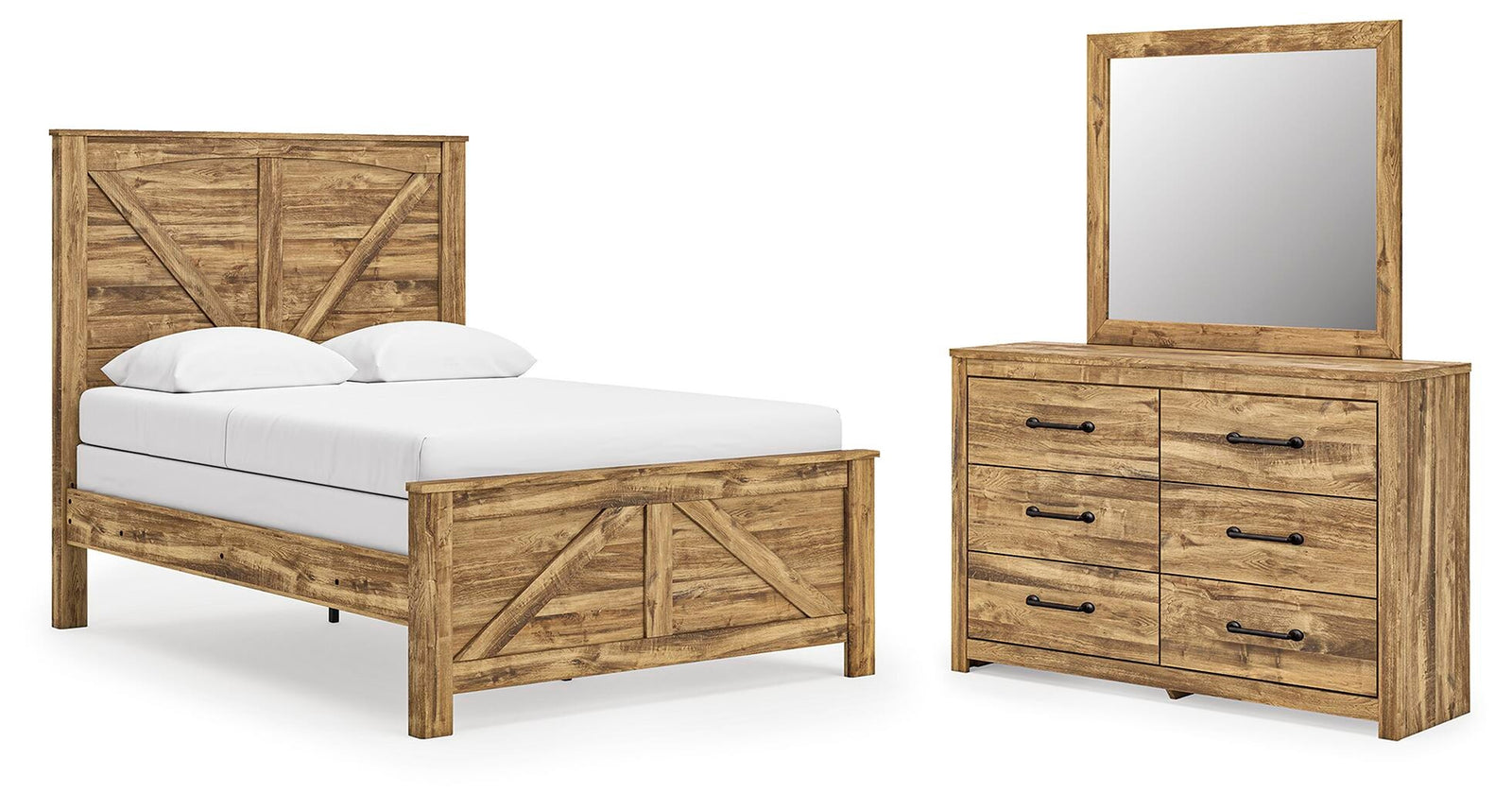 Maystonna Queen Crossbuck Panel Bed, Dresser and Mirror (PCB1580-SI)