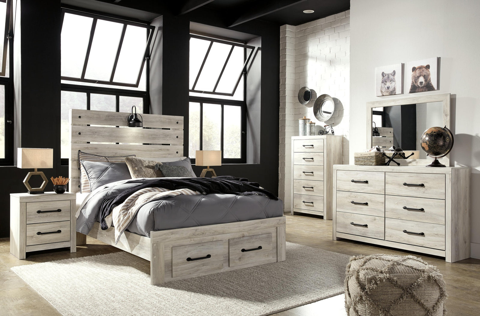 Cambeck Panel Bed with 2 Storage Drawers (Youth) - Whitewash (B192-SI) - Image 6