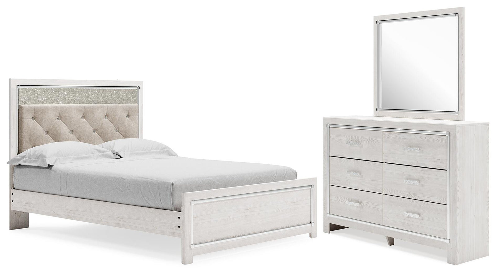 Altyra Upholstered Panel Bed, Dresser and Mirror (B2640-SI)