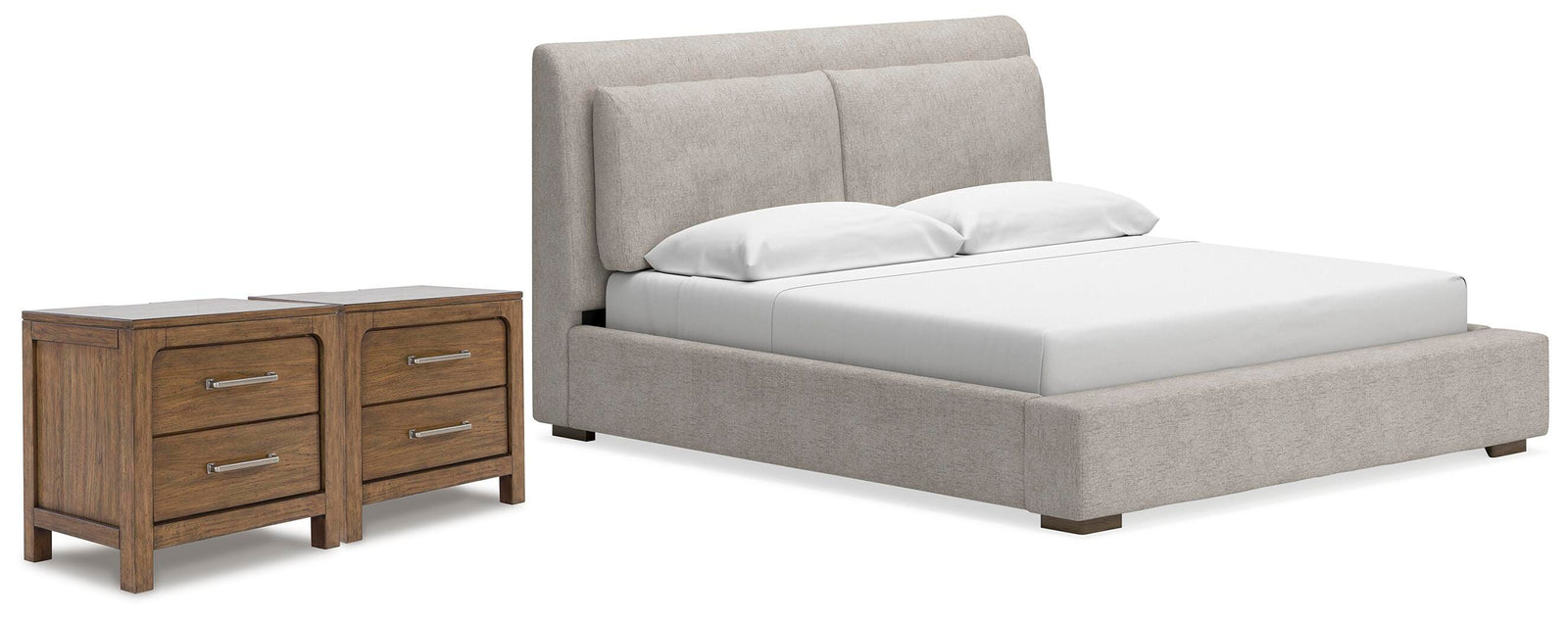 Cabalynn Upholstered Bed and 2 Nightstands (B974-SI)
