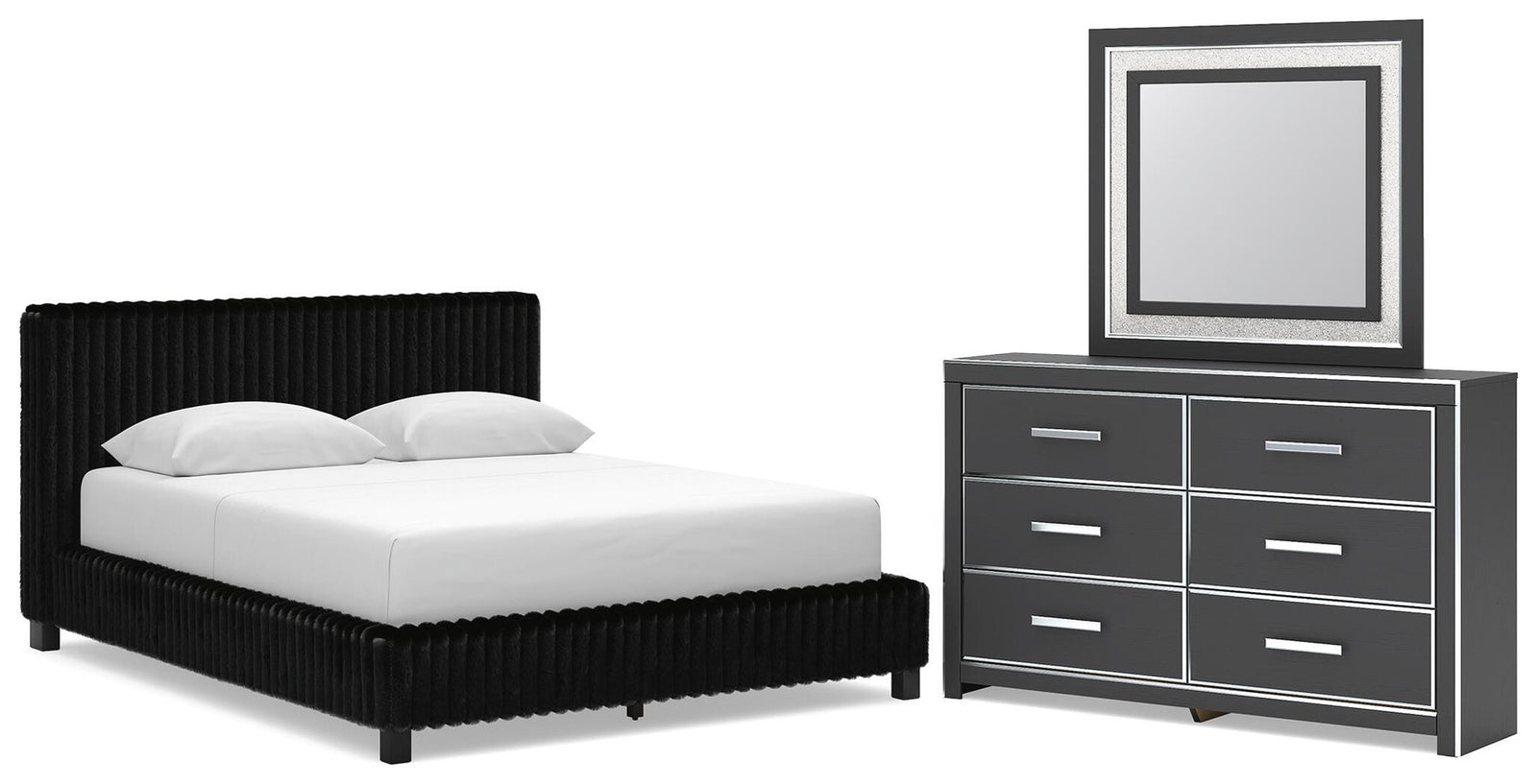 Zuraleus Queen Upholstered Bed, Dresser and Mirror (PCB3380-SI)