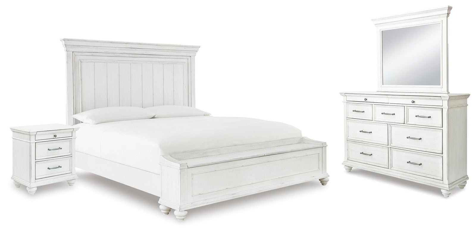 Kanwyn Panel Storage Bed, Dresser, Mirror and Nightstand - Whitewash (B777-SI)