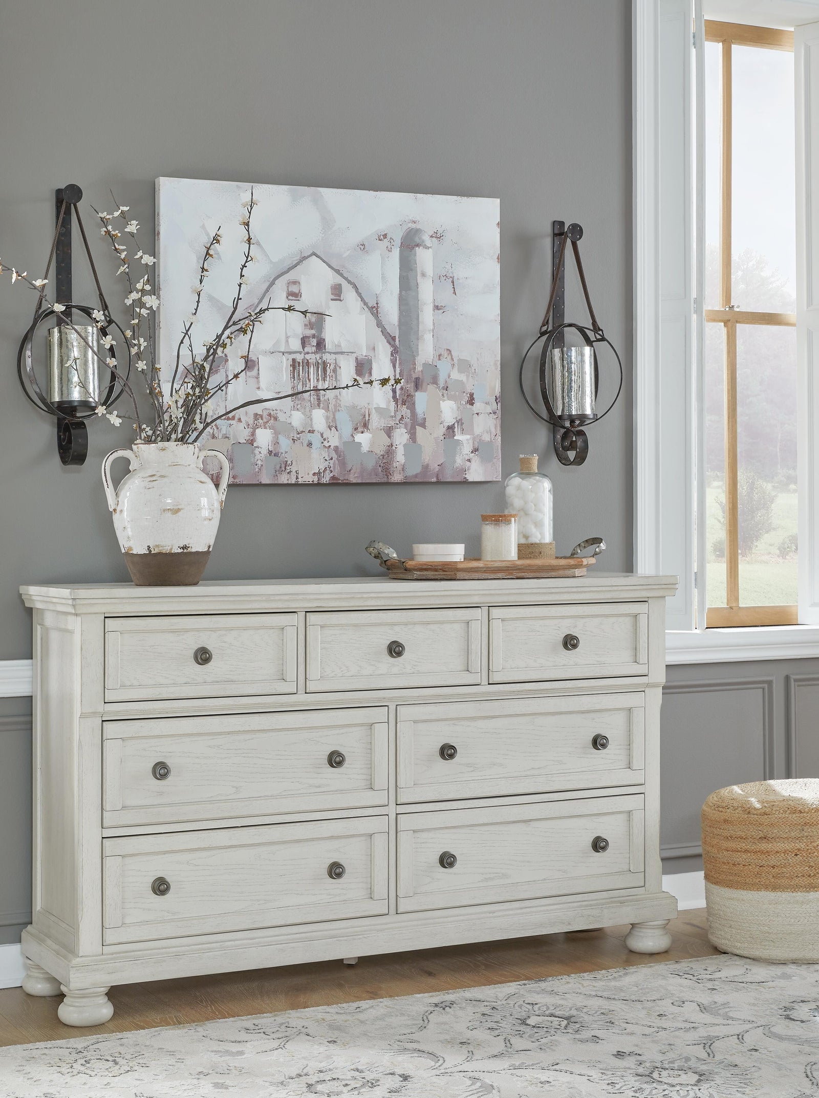 Robbinsdale Panel Bed, Dresser, Chest and 2 Nightstands - Antique White (B742-SI) - Image 15