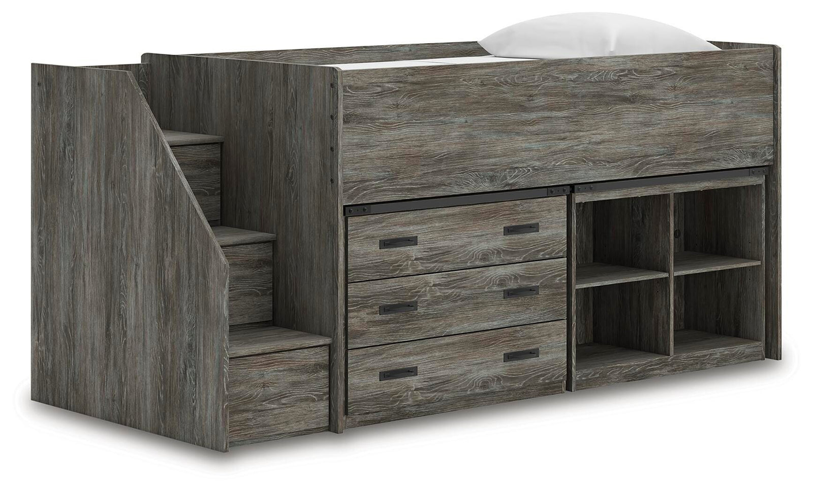 Frandern Loft Bed with Bookcase and Drawer Storage (Youth) - Gray (B4480-SI)