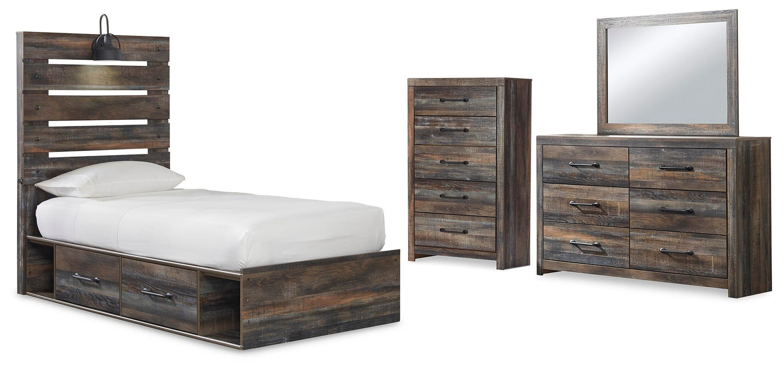 Drystan Panel Bed with Storage, Dresser, Mirror and Chest - Multi (B211-SI)